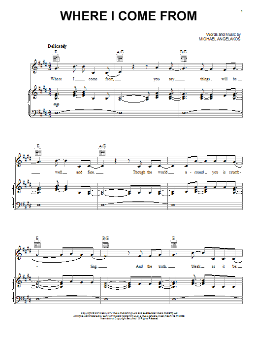 Passion Pit Where I Come From sheet music notes and chords arranged for Piano, Vocal & Guitar Chords (Right-Hand Melody)