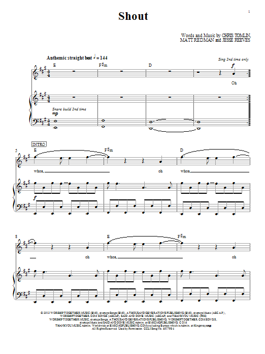 Passion Shout sheet music notes and chords arranged for Piano, Vocal & Guitar Chords (Right-Hand Melody)