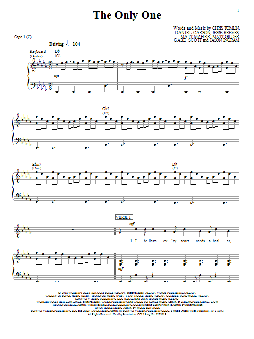 Passion The Only One sheet music notes and chords arranged for Piano, Vocal & Guitar Chords (Right-Hand Melody)