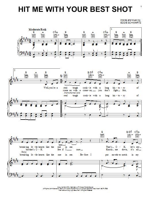 Pat Benatar Hit Me With Your Best Shot sheet music notes and chords arranged for Guitar Tab (Single Guitar)