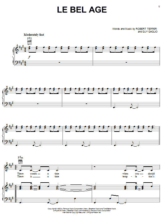 Pat Benatar Le Bel Age sheet music notes and chords arranged for Piano, Vocal & Guitar Chords (Right-Hand Melody)