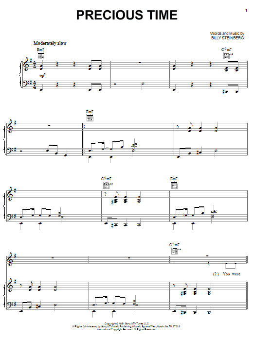 Pat Benatar Precious Time sheet music notes and chords arranged for Piano, Vocal & Guitar Chords (Right-Hand Melody)
