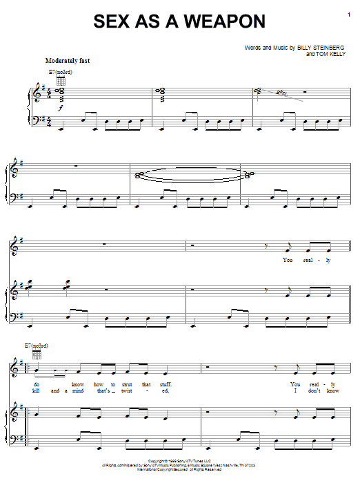 Pat Benatar Sex As A Weapon sheet music notes and chords arranged for Piano, Vocal & Guitar Chords (Right-Hand Melody)