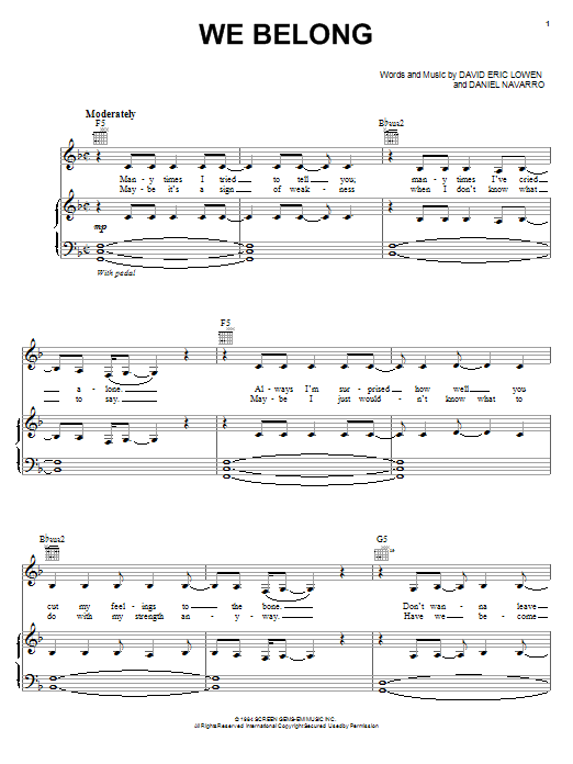 Pat Benatar We Belong sheet music notes and chords arranged for Piano, Vocal & Guitar Chords (Right-Hand Melody)