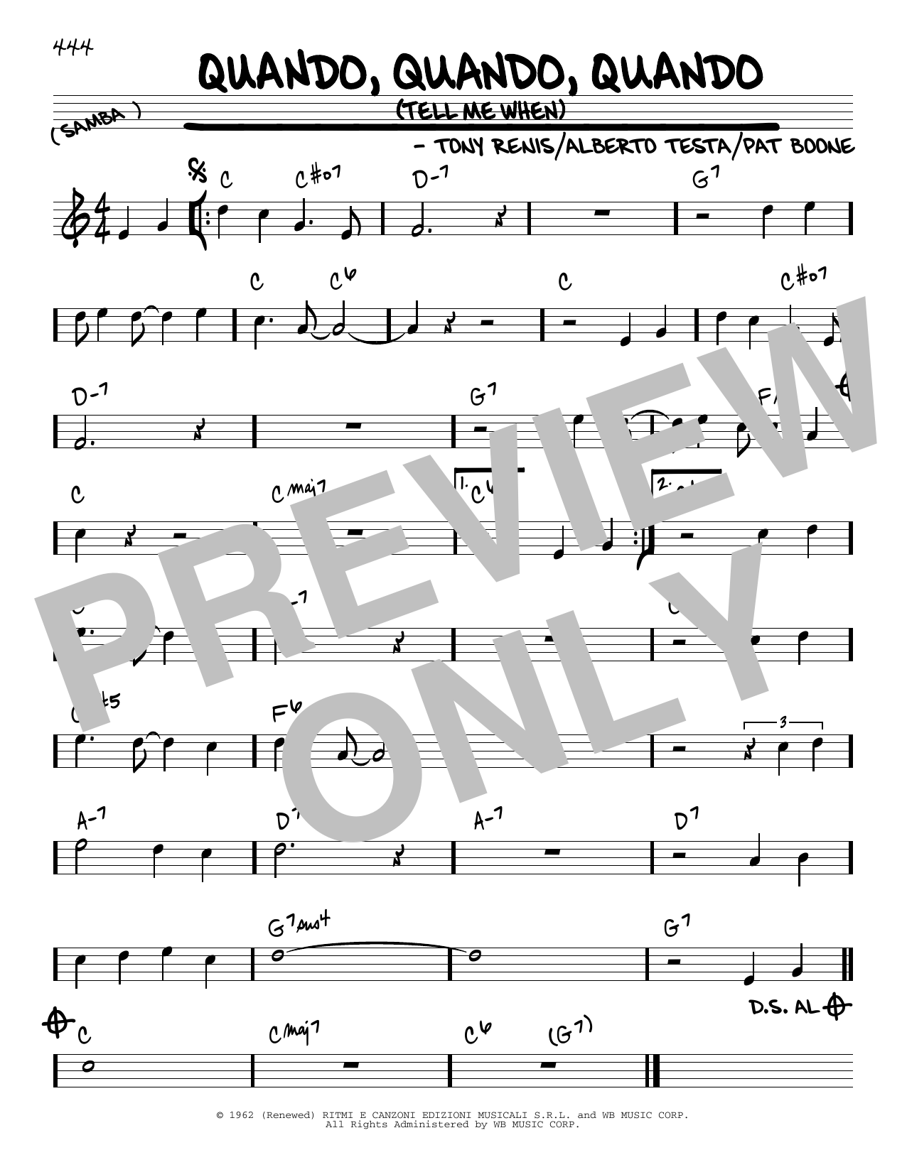 Pat Boone Quando, Quando, Quando (Tell Me When) sheet music notes and chords arranged for Real Book – Melody & Chords
