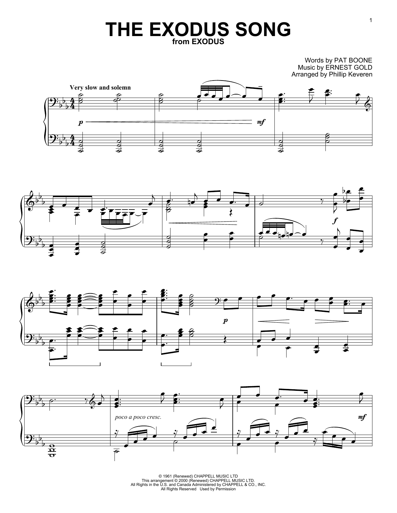 Pat Boone The Exodus Song (from Exodus) (arr. Phillip Keveren) sheet music notes and chords arranged for Piano Solo