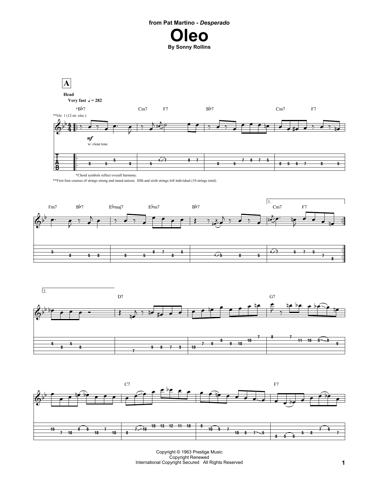 Pat Martino Oleo sheet music notes and chords arranged for Guitar Tab