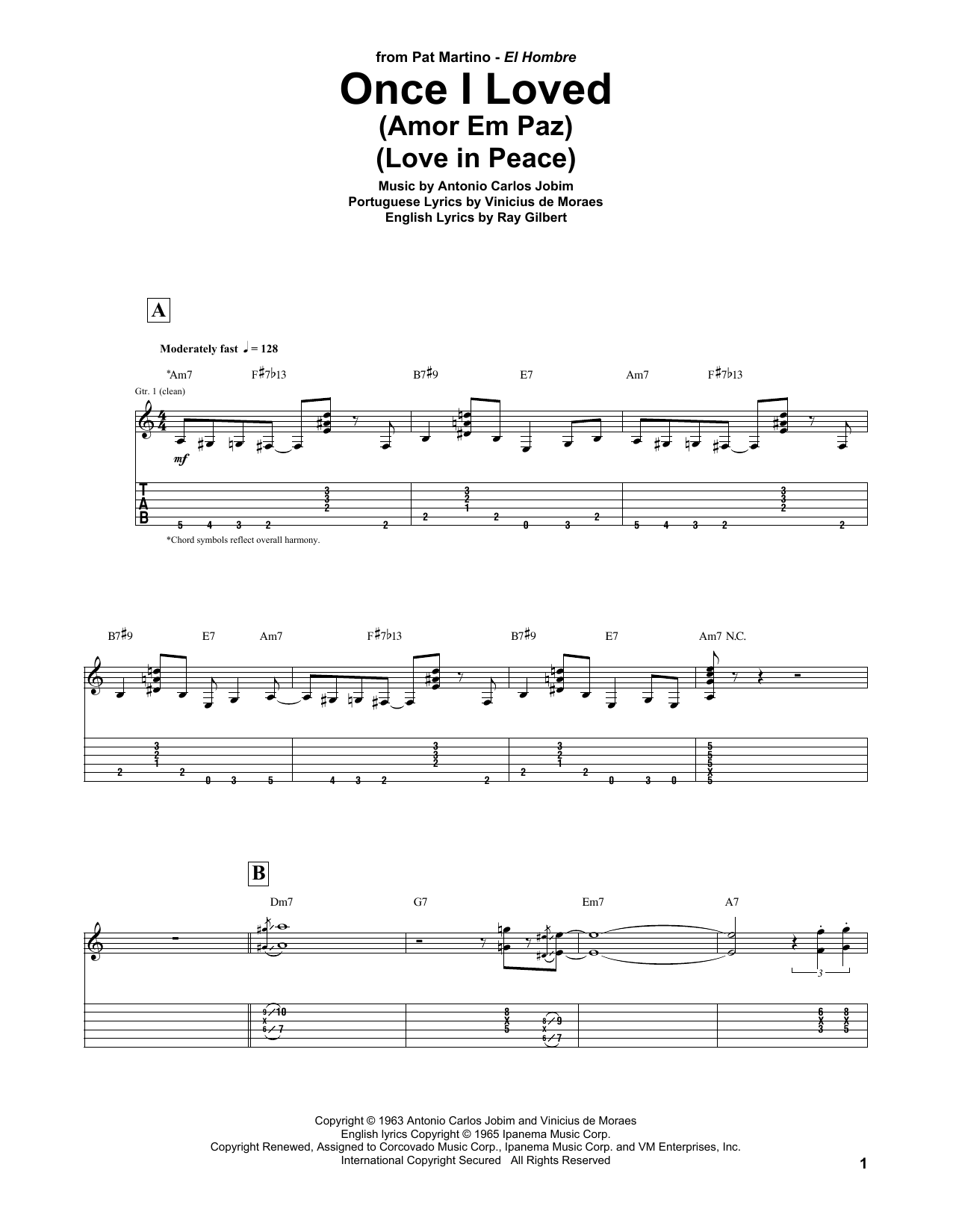 Pat Martino Once I Loved (Amor Em Paz) (Love In Peace) sheet music notes and chords arranged for Guitar Tab
