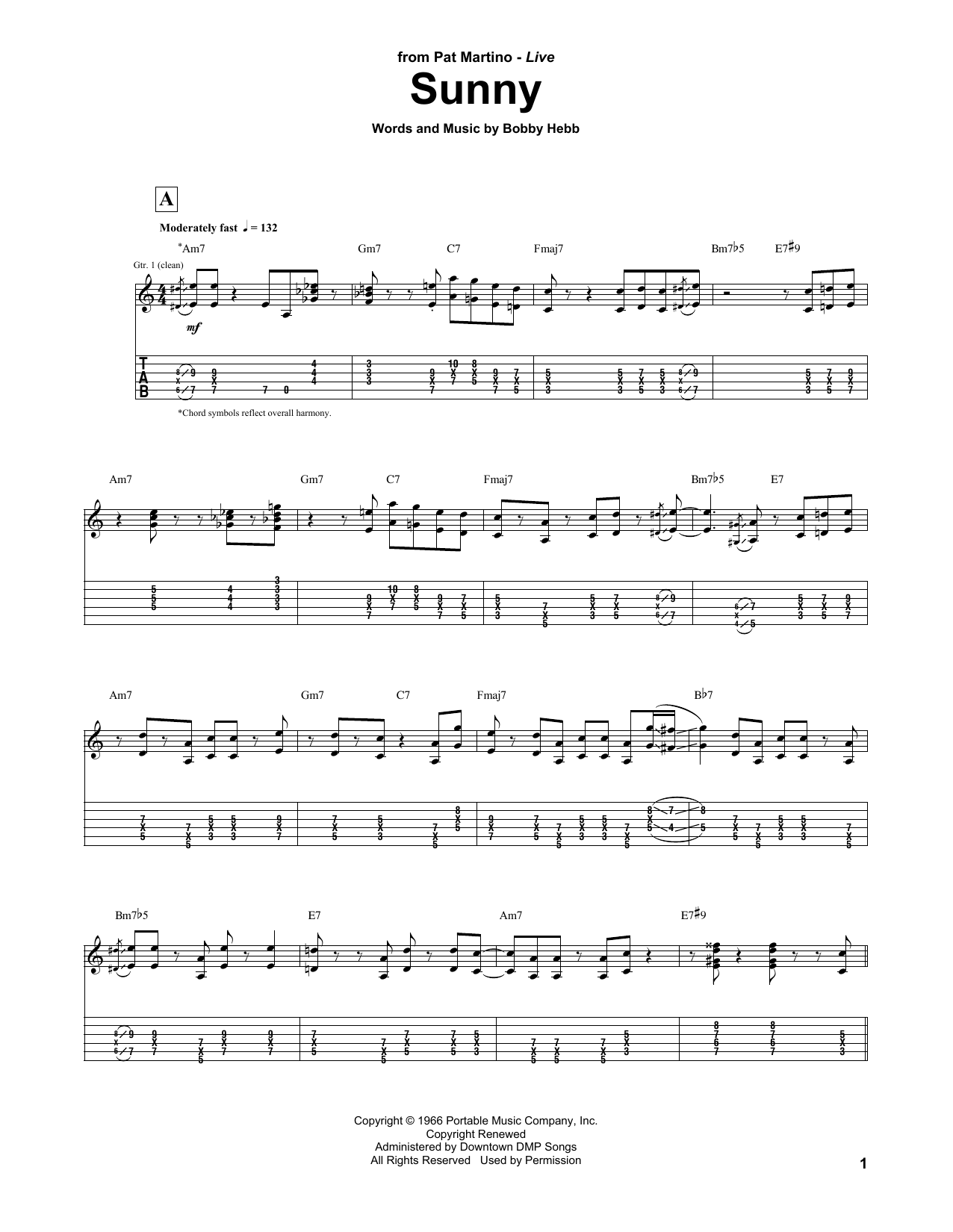 Pat Martino Sunny sheet music notes and chords arranged for Accordion