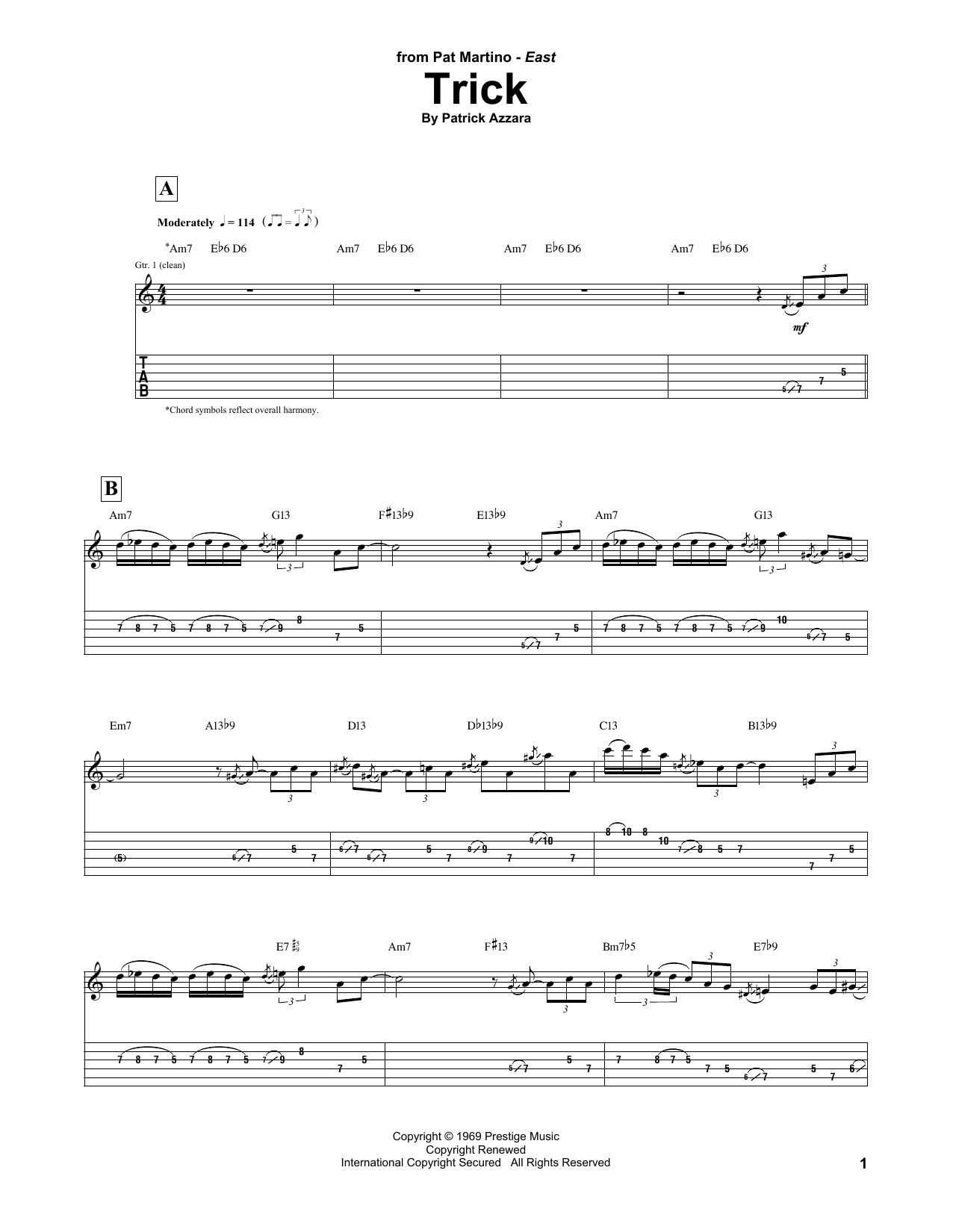 Pat Martino Trick sheet music notes and chords arranged for Guitar Tab