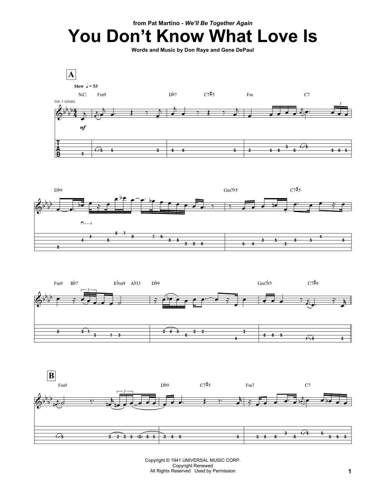 Pat Martino You Don't Know What Love Is sheet music notes and chords arranged for Guitar Tab