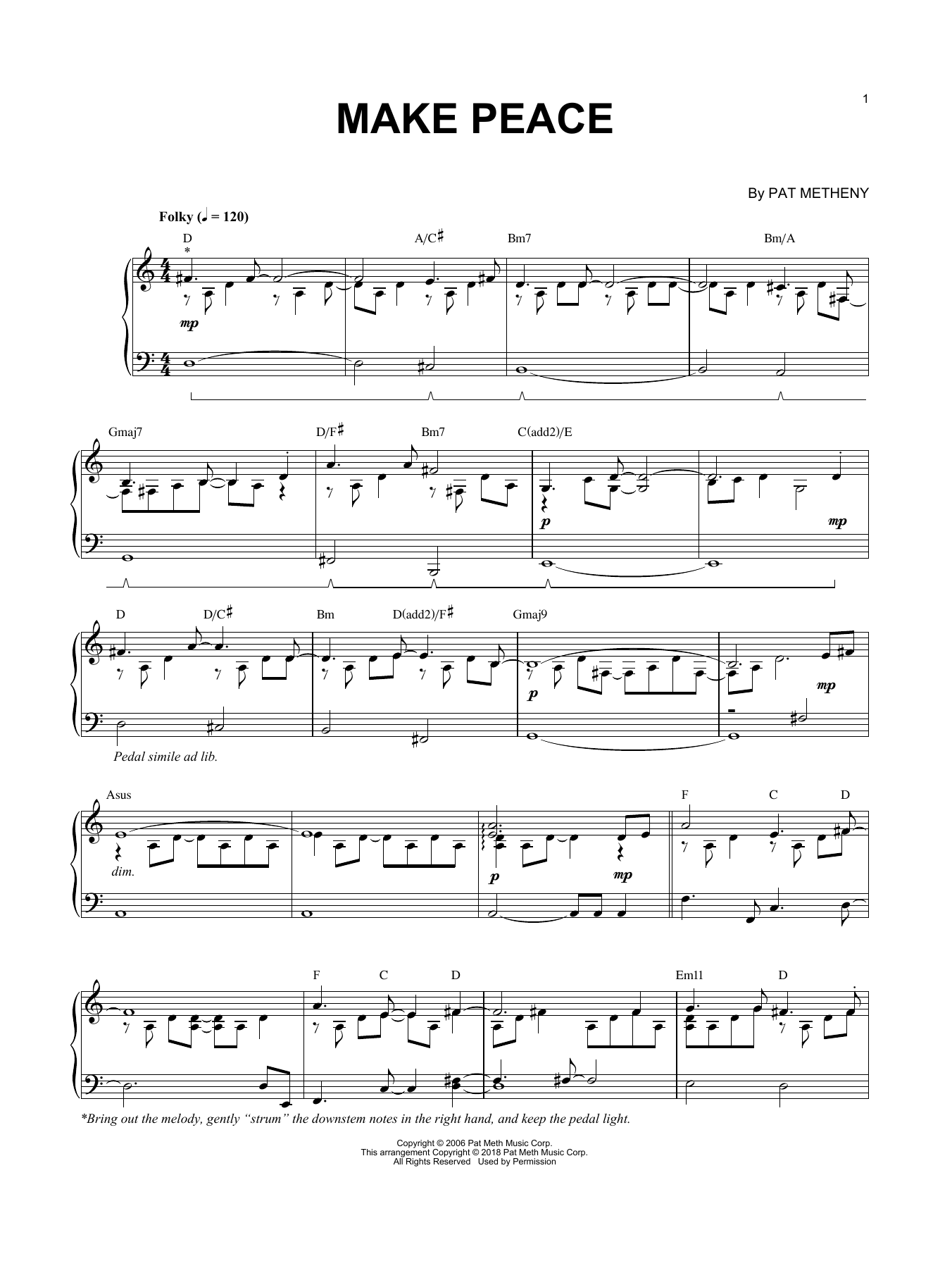 Pat Metheny & Brad Mehldau Make Peace sheet music notes and chords arranged for Piano Solo