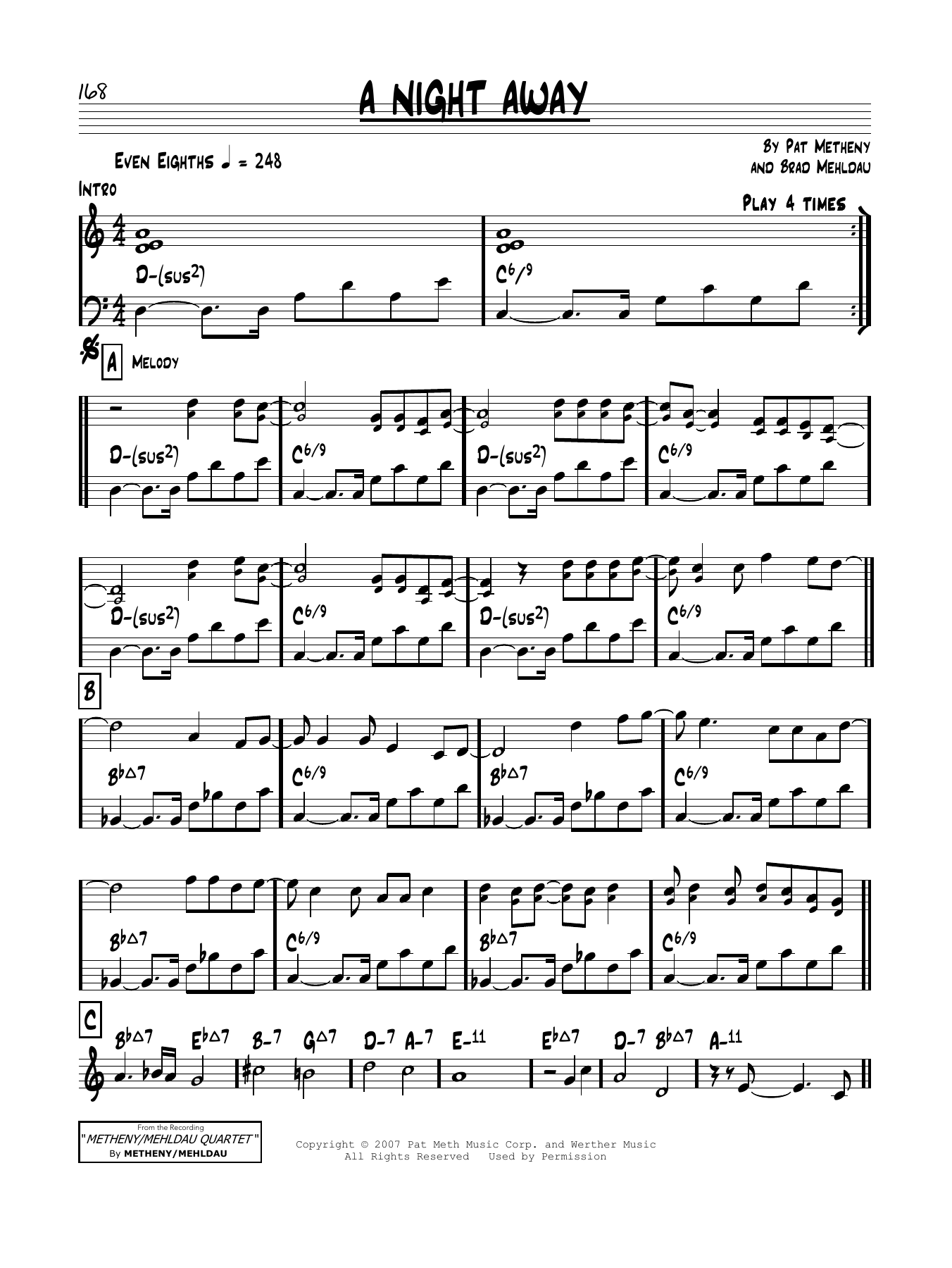 Pat Metheny A Night Away sheet music notes and chords arranged for Real Book – Melody & Chords