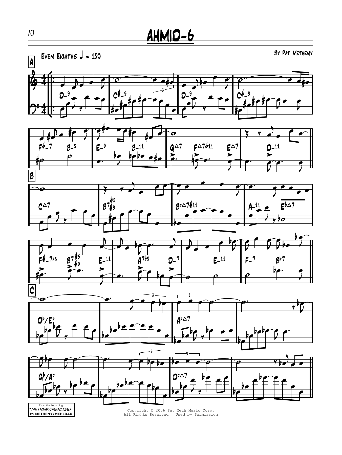 Pat Metheny AHMID-6 sheet music notes and chords arranged for Real Book – Melody & Chords