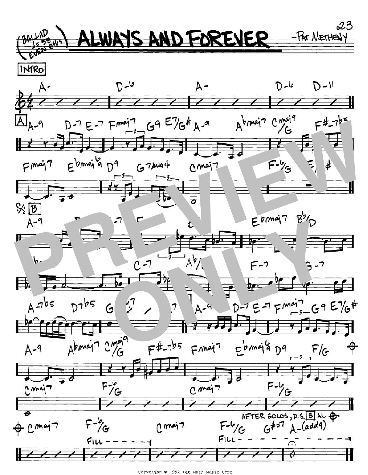 Pat Metheny Always And Forever sheet music notes and chords arranged for Real Book – Melody & Chords – C Instruments