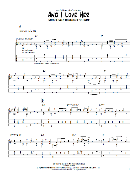 Pat Metheny And I Love Her sheet music notes and chords arranged for Guitar Tab