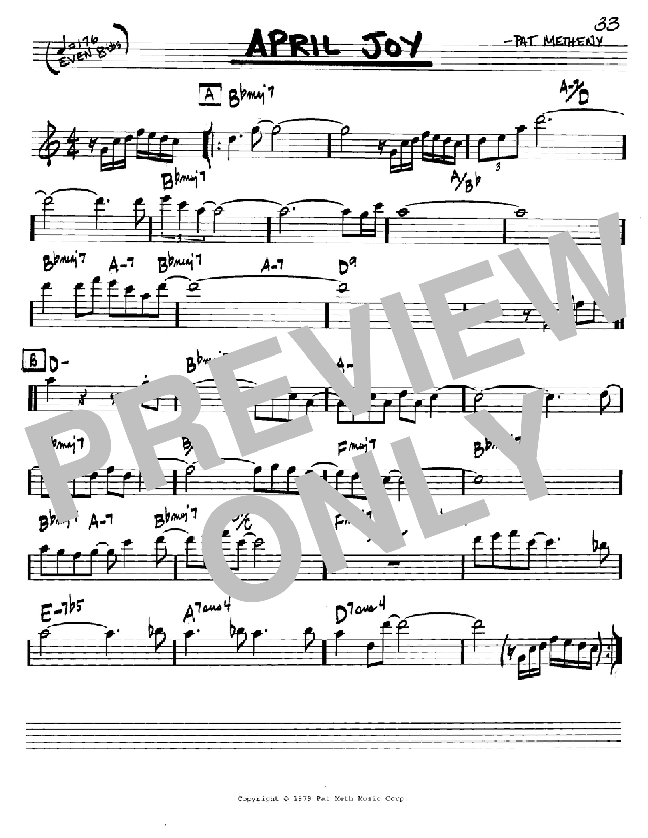 Pat Metheny April Joy sheet music notes and chords arranged for Real Book – Melody & Chords – Bb Instruments