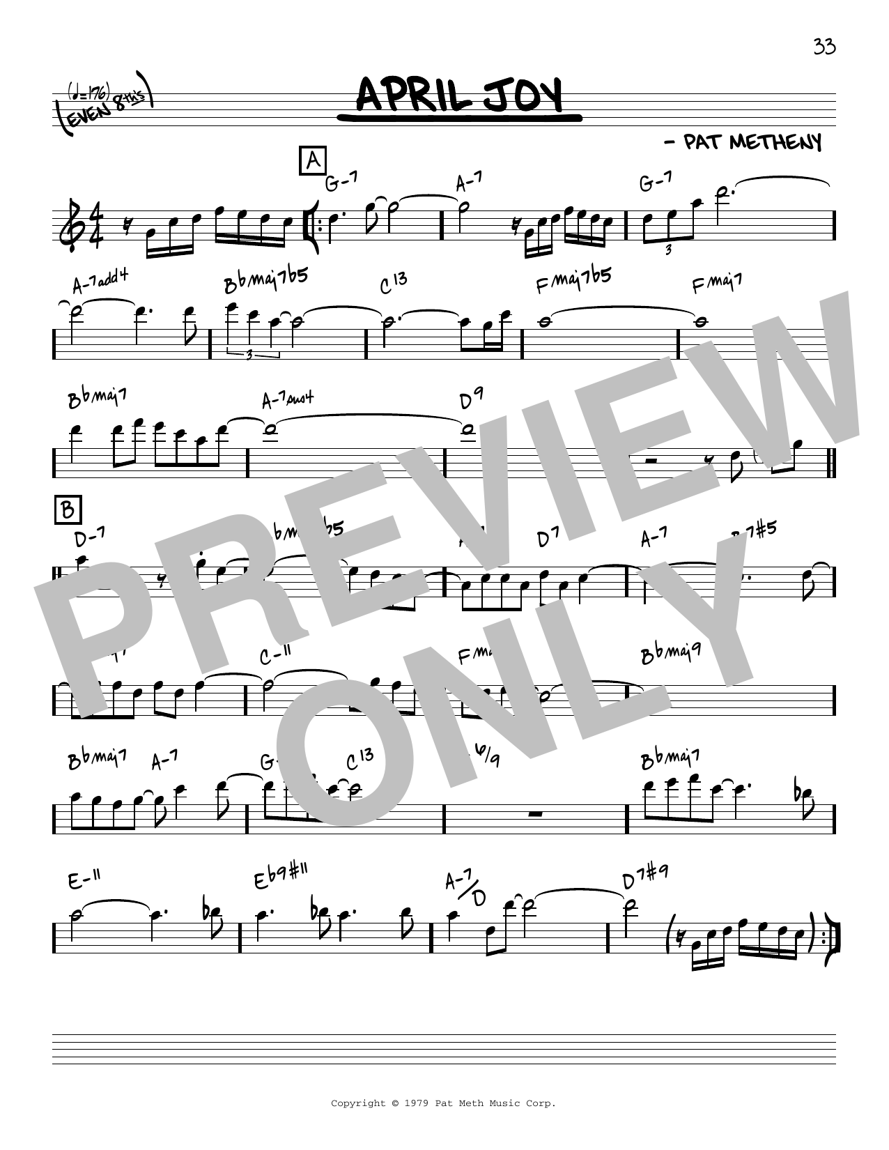 Pat Metheny April Joy [Reharmonized version] (arr. Jack Grassel) sheet music notes and chords arranged for Real Book – Melody & Chords