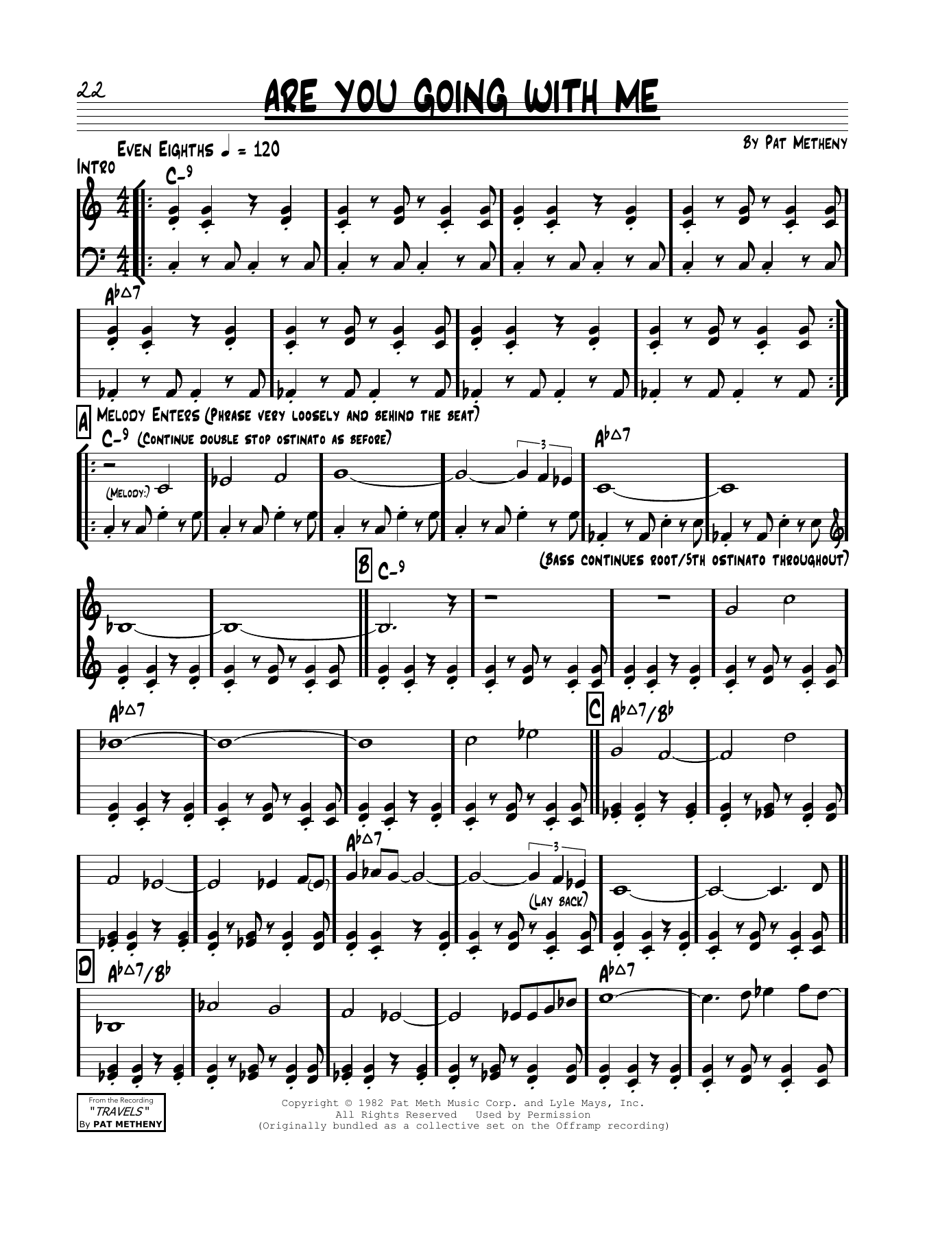 Pat Metheny Are You Going With Me? sheet music notes and chords arranged for Real Book – Melody & Chords