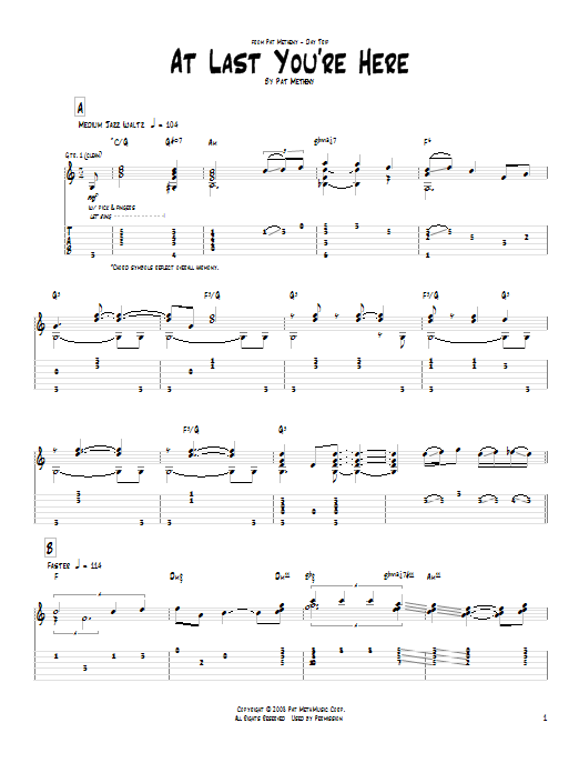 Pat Metheny At Last You're Here sheet music notes and chords arranged for Guitar Tab