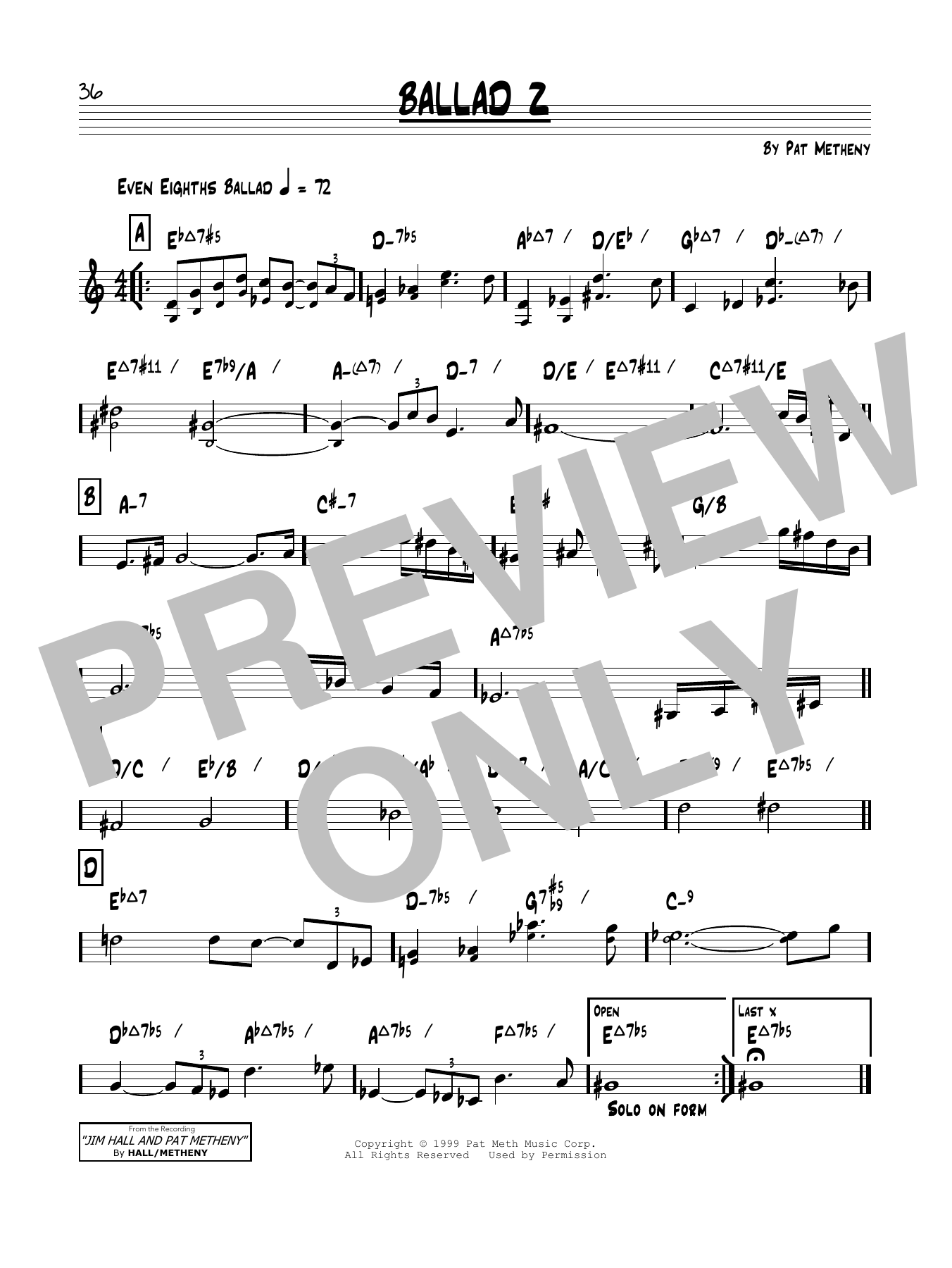 Pat Metheny Ballad Z sheet music notes and chords arranged for Real Book – Melody & Chords