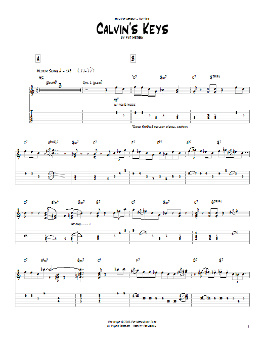 Pat Metheny Calvin's Keys sheet music notes and chords arranged for Guitar Tab