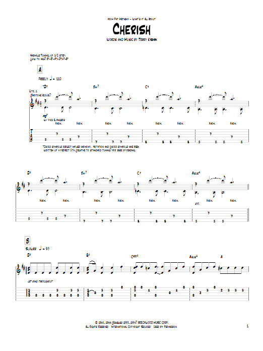 Pat Metheny Cherish sheet music notes and chords arranged for Guitar Tab