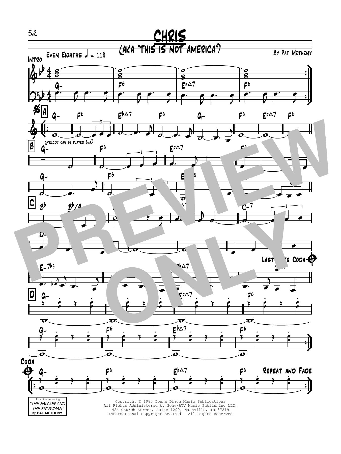 Pat Metheny Chris sheet music notes and chords arranged for Real Book – Melody & Chords