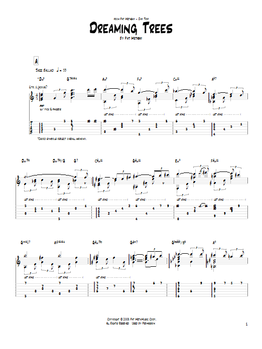 Pat Metheny Dreaming Trees sheet music notes and chords arranged for Real Book – Melody & Chords