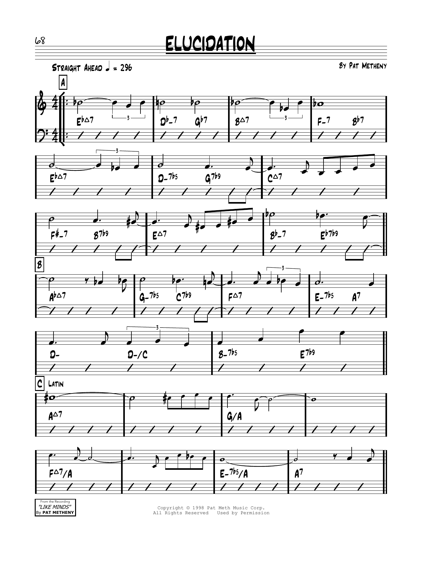 Pat Metheny Elucidation sheet music notes and chords arranged for Real Book – Melody & Chords