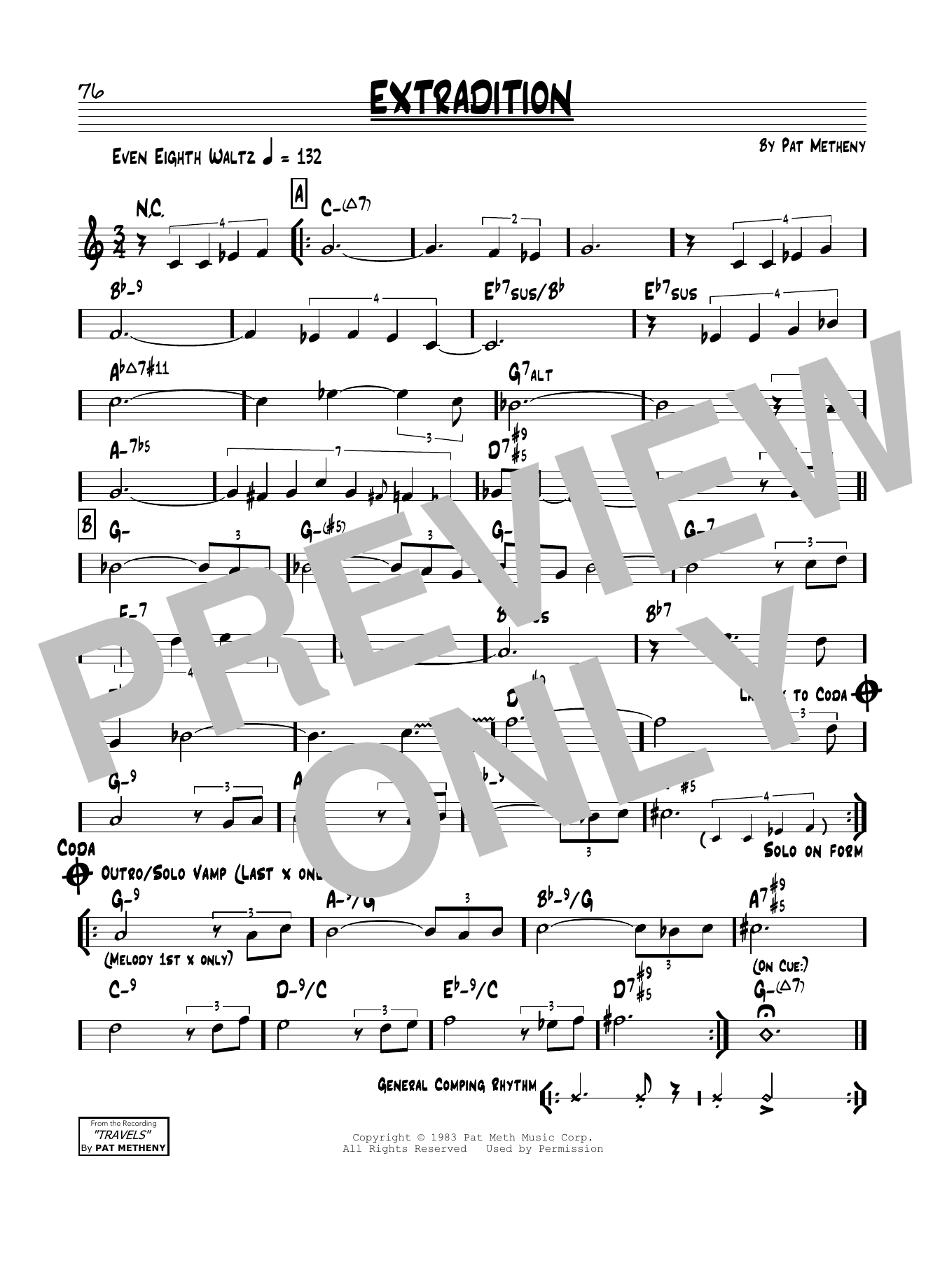 Pat Metheny Extradition sheet music notes and chords arranged for Real Book – Melody & Chords