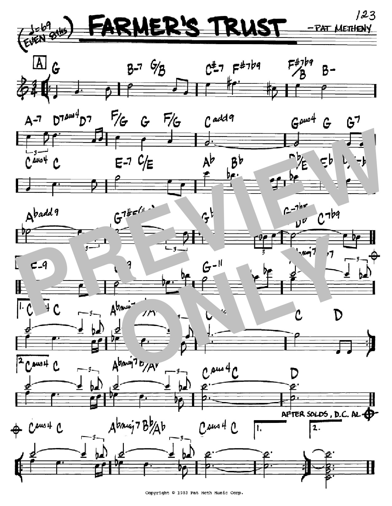 Pat Metheny Farmer's Trust sheet music notes and chords arranged for Real Book – Melody & Chords – C Instruments