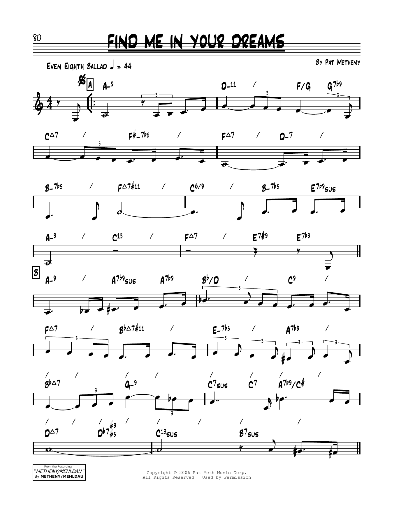 Pat Metheny Find Me In Your Dreams sheet music notes and chords arranged for Real Book – Melody & Chords