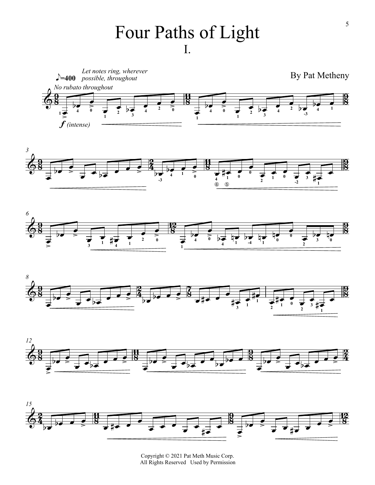 Pat Metheny Four Paths Of Light sheet music notes and chords arranged for Solo Guitar