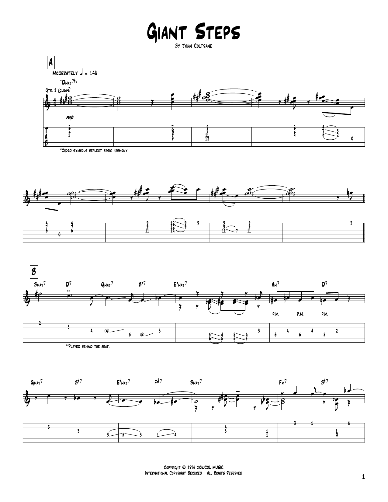 Pat Metheny Giant Steps sheet music notes and chords arranged for Guitar Tab