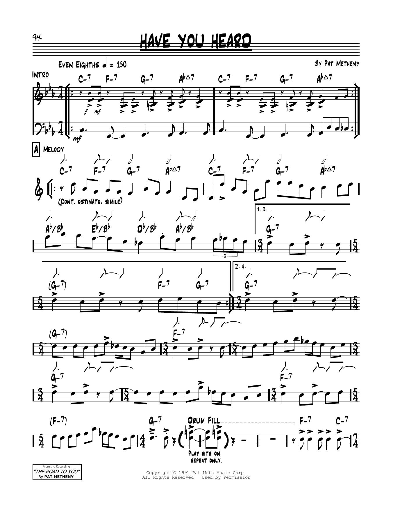 Pat Metheny Have You Heard sheet music notes and chords arranged for Real Book – Melody & Chords