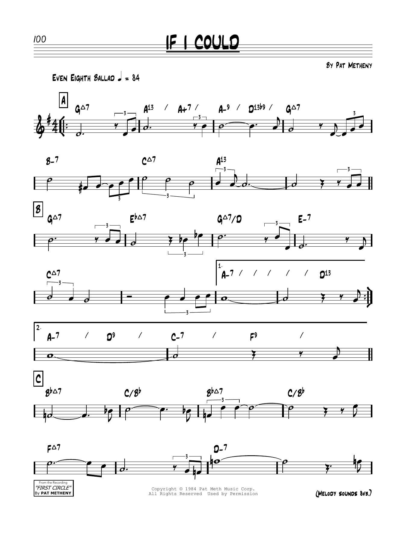 Pat Metheny If I Could sheet music notes and chords arranged for Real Book – Melody & Chords