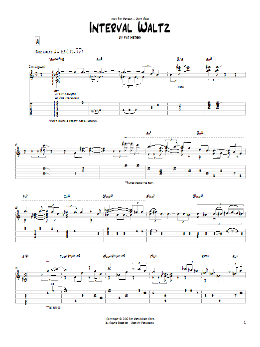 Pat Metheny Interval Waltz sheet music notes and chords arranged for Guitar Tab