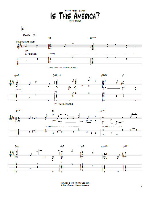 Pat Metheny Is This America? sheet music notes and chords arranged for Real Book – Melody & Chords