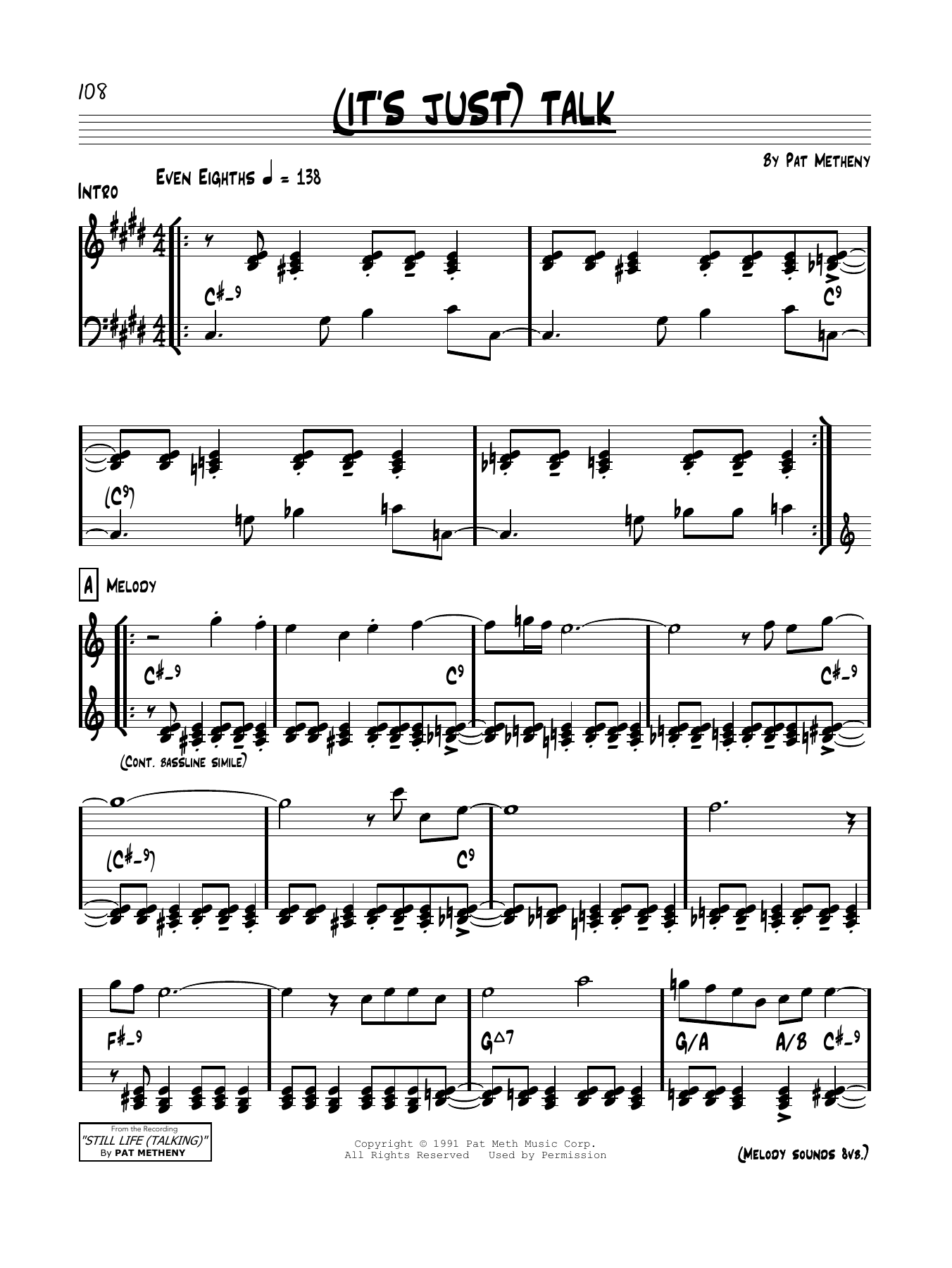 Pat Metheny (It's Just) Talk sheet music notes and chords arranged for Real Book – Melody & Chords