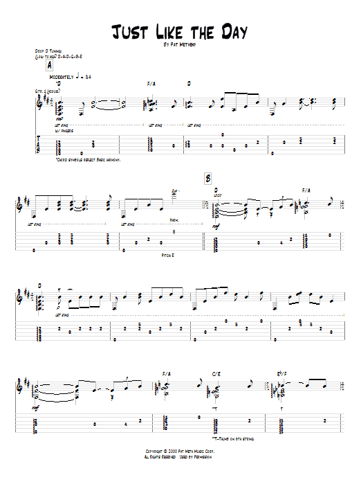 Pat Metheny Just Like The Day sheet music notes and chords arranged for Real Book – Melody & Chords