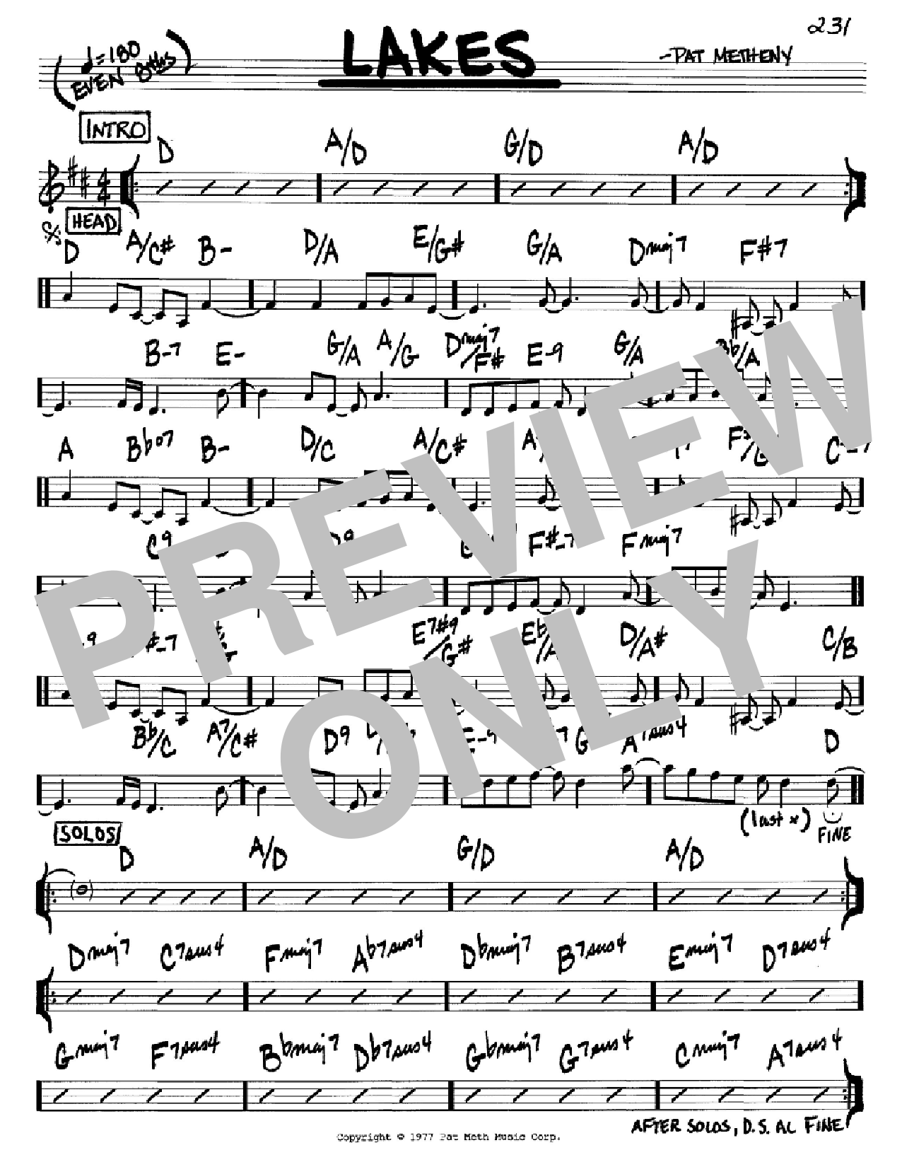 Pat Metheny Lakes sheet music notes and chords arranged for Real Book – Melody & Chords