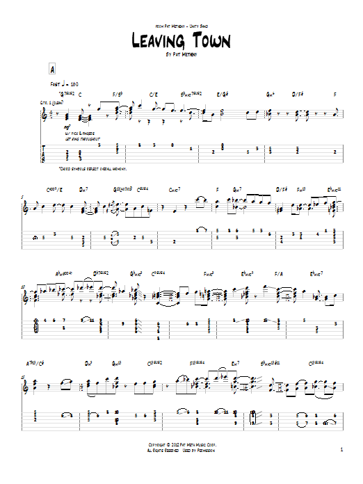 Pat Metheny Leaving Town sheet music notes and chords arranged for Real Book – Melody & Chords