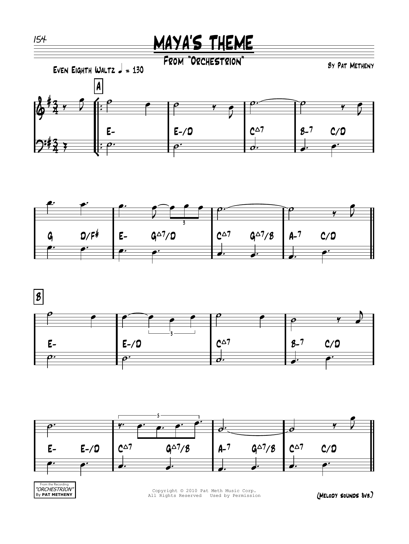 Pat Metheny Maya's Theme sheet music notes and chords arranged for Real Book – Melody & Chords