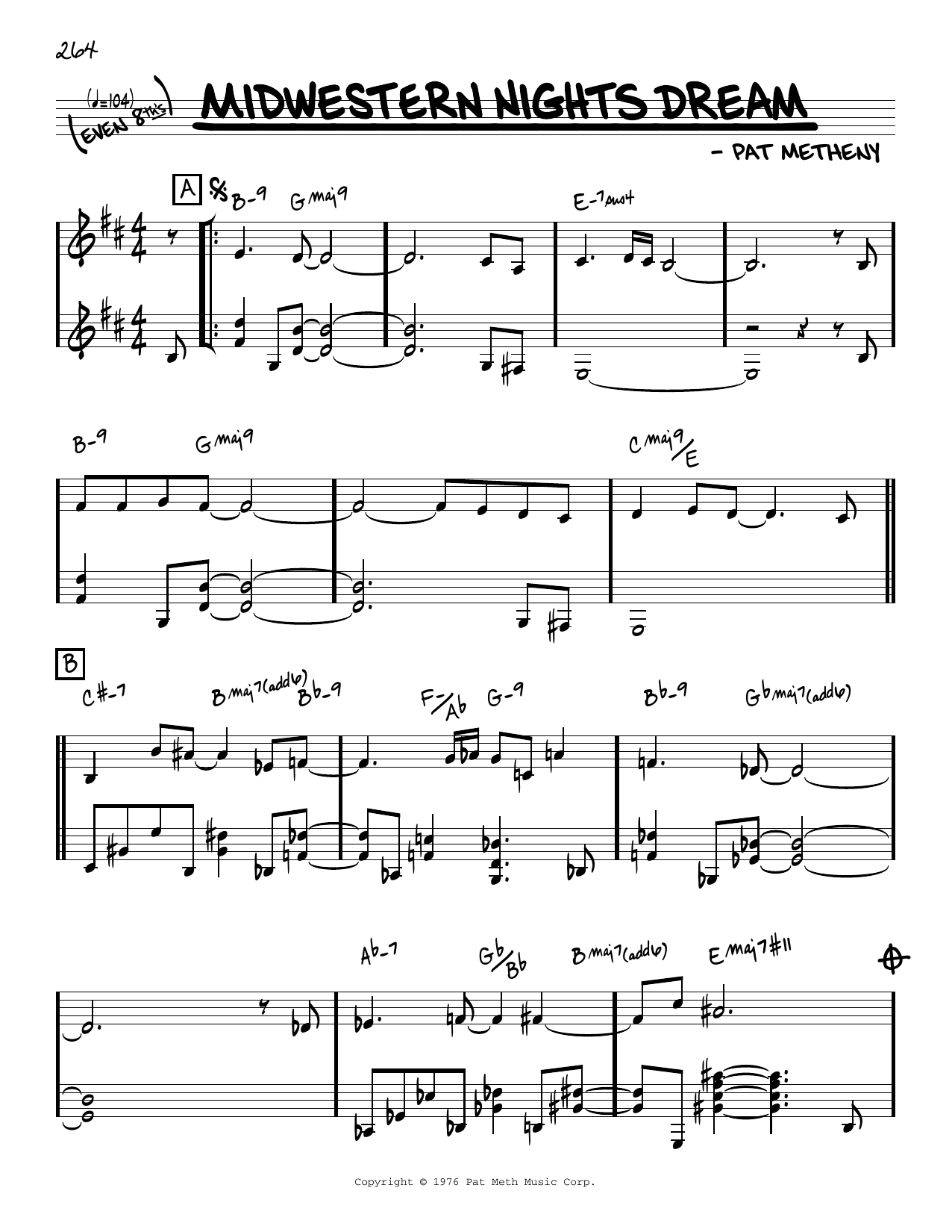 Pat Metheny Midwestern Nights Dream [Reharmonized version] (arr. Jack Grassel) sheet music notes and chords arranged for Real Book – Melody & Chords