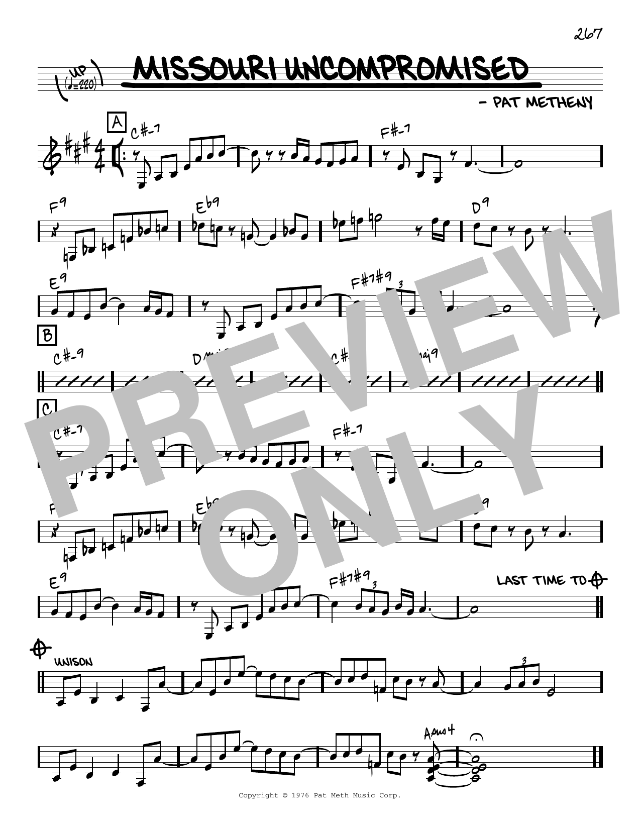 Pat Metheny Missouri Uncompromised [Reharmonized version] (arr. Jack Grassel) sheet music notes and chords arranged for Real Book – Melody & Chords