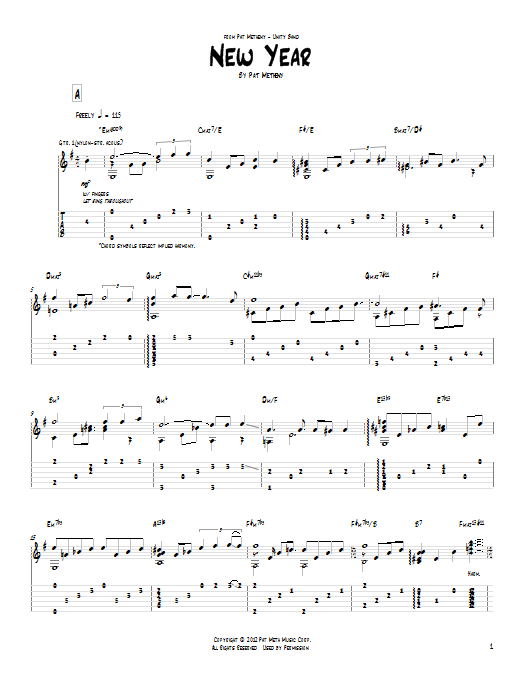 Pat Metheny New Year sheet music notes and chords arranged for Real Book – Melody & Chords