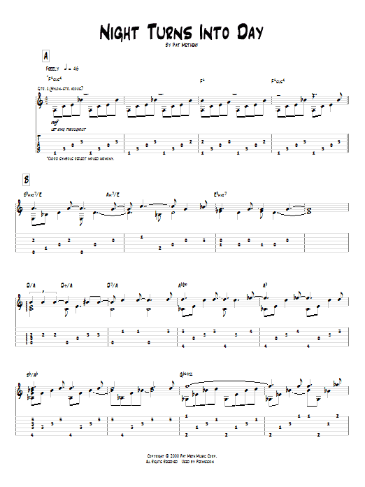 Pat Metheny Night Turns Into Day sheet music notes and chords arranged for Real Book – Melody & Chords