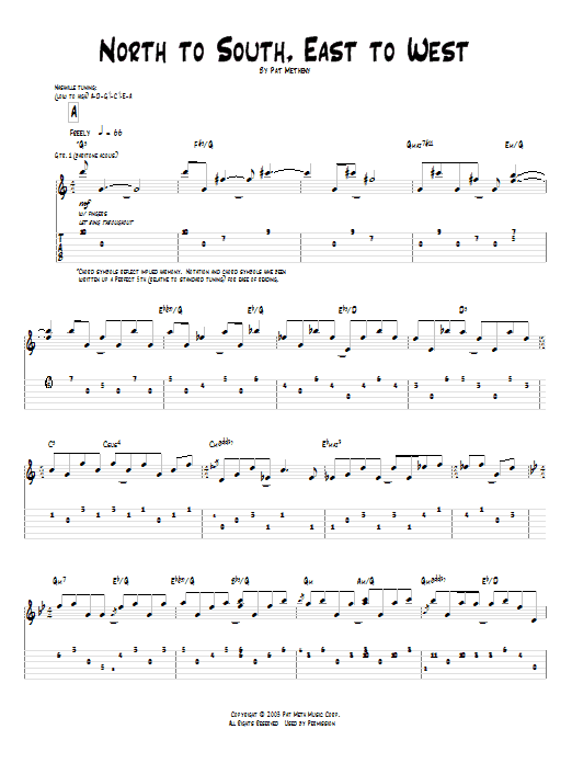 Pat Metheny North To South, East To West sheet music notes and chords arranged for Guitar Tab