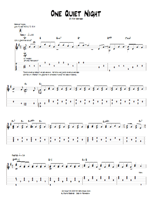 Pat Metheny One Quiet Night sheet music notes and chords arranged for Guitar Tab